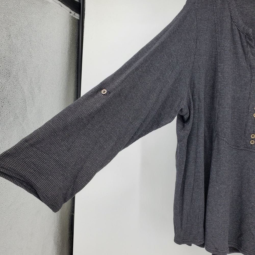 Jane + Delancey 2X Charcoal Grey Waffle Knit Roll Tab Sleeve Henley Top Shirt - Picture 3 of 10
